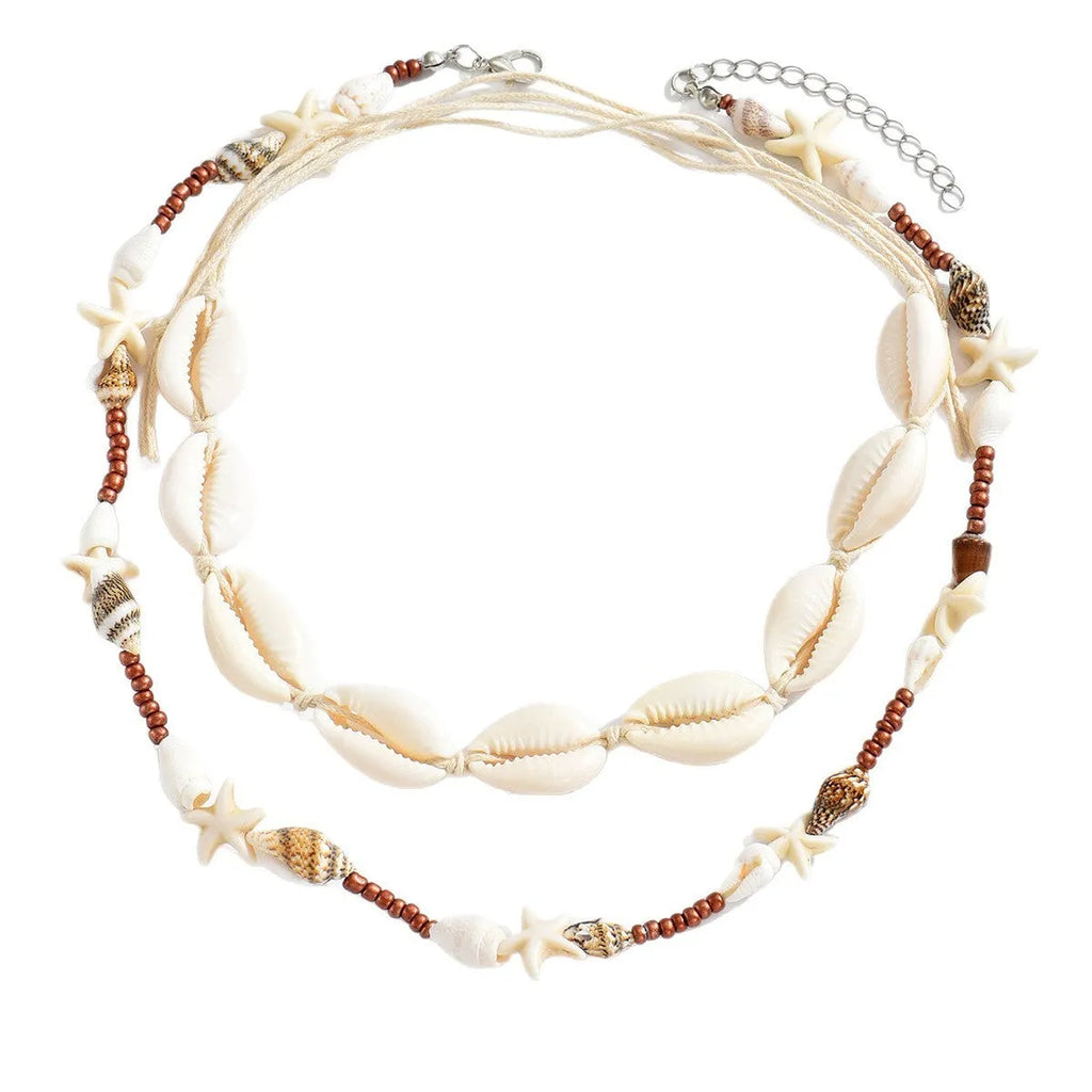 Women's shell necklace with geometric bohemian pendant in colour X1900
