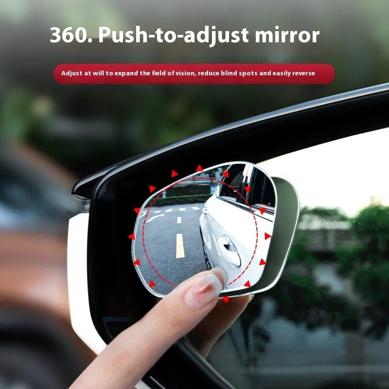 Pair of small circular car mirrors with 360-degree suction cup mount in black, white, and silver
