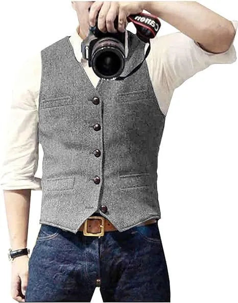 Men's slim-fit herringbone vest in viscose, available in brown, champagne, coffee, navy blue, silver, sizes XS to 6XL