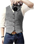 Men's slim-fit herringbone vest in viscose, available in brown, champagne, coffee, navy blue, silver, sizes XS to 6XL