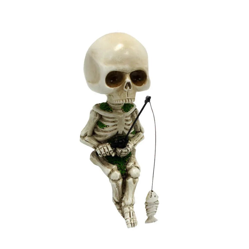 Halloween resin skull ornament for aquarium courtyard micro landscape in fishing skull colour
