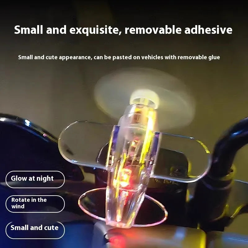 Wind powered LED car decoration with rotating flying chair or small airplane ornament in blue, red, transparent, or yellow