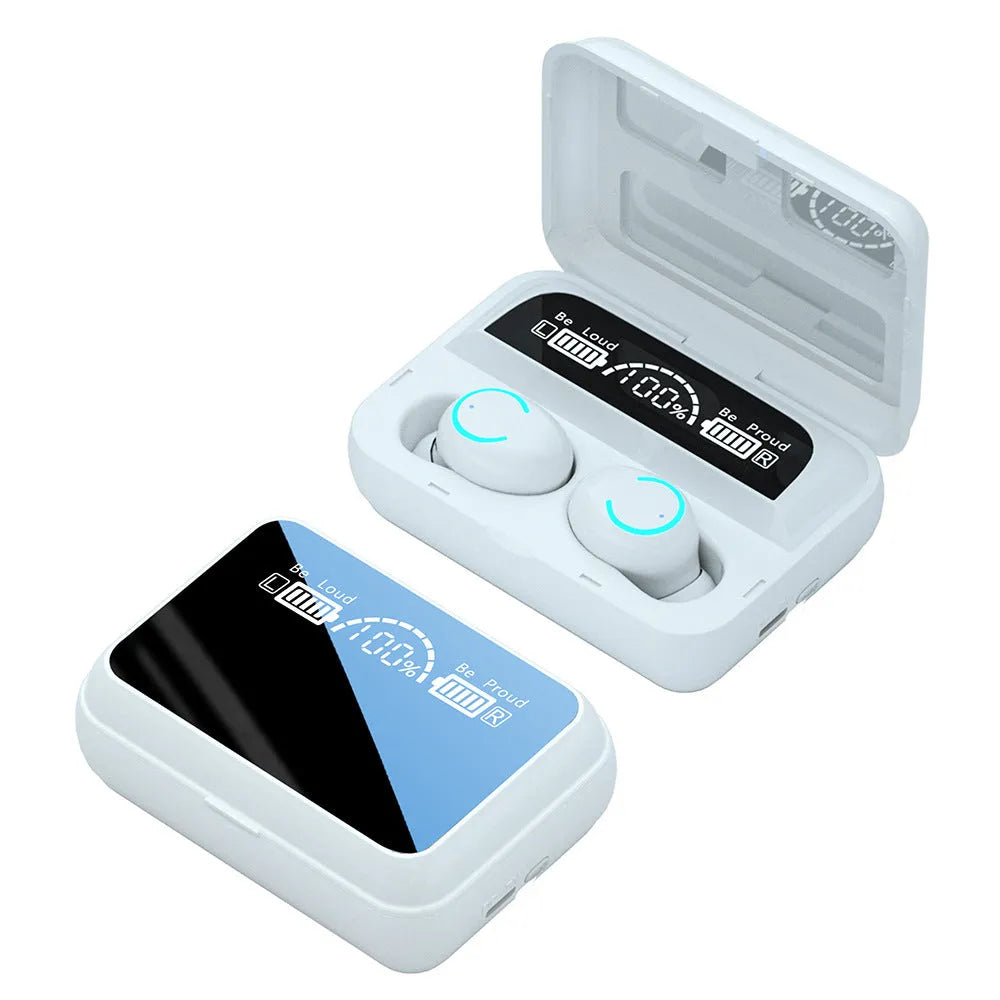 R12 luxury mirror black Bluetooth sports in-ear headset with magnetic charging bay and flashlight