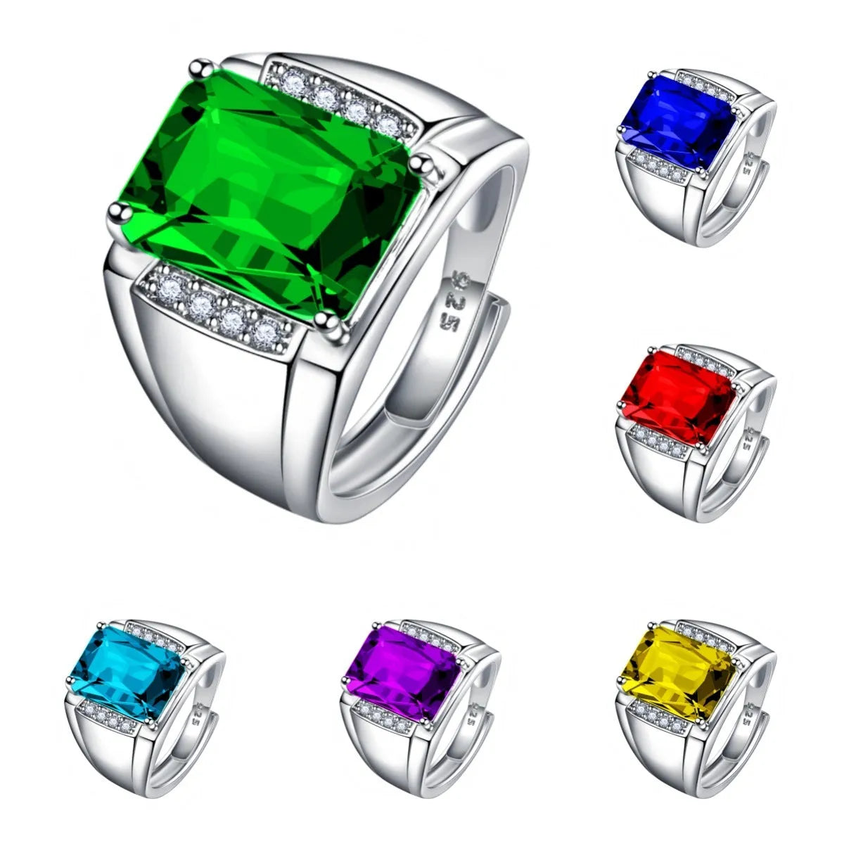 Adjustable copper ring with Brazil natural amethyst gemstone in geometric setting, showing six colour variations
