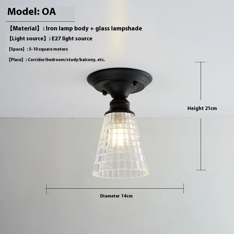 American retro single-head lamp with glass cover for hallway and balcony lighting