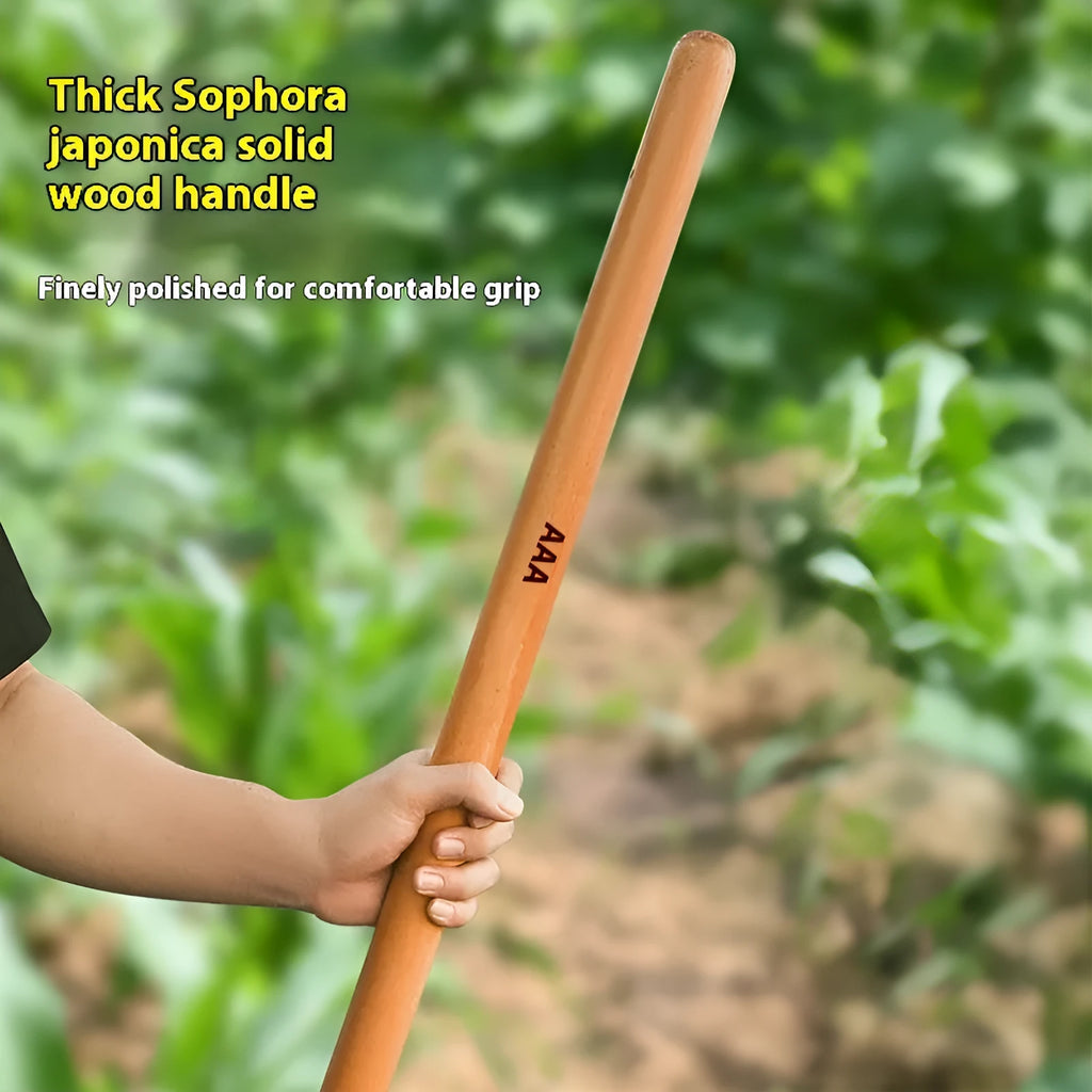 Locust wood replacement handles for axes, hoes, and sickles in various lengths on a plain background.