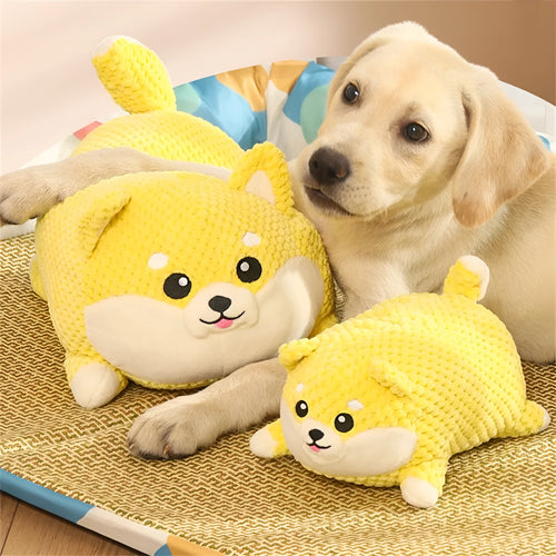 Large and medium plush calming dog toy with squeaker for chewing and teeth cleaning