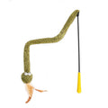 Green feather cat teasing stick on 140cm pole for interactive play