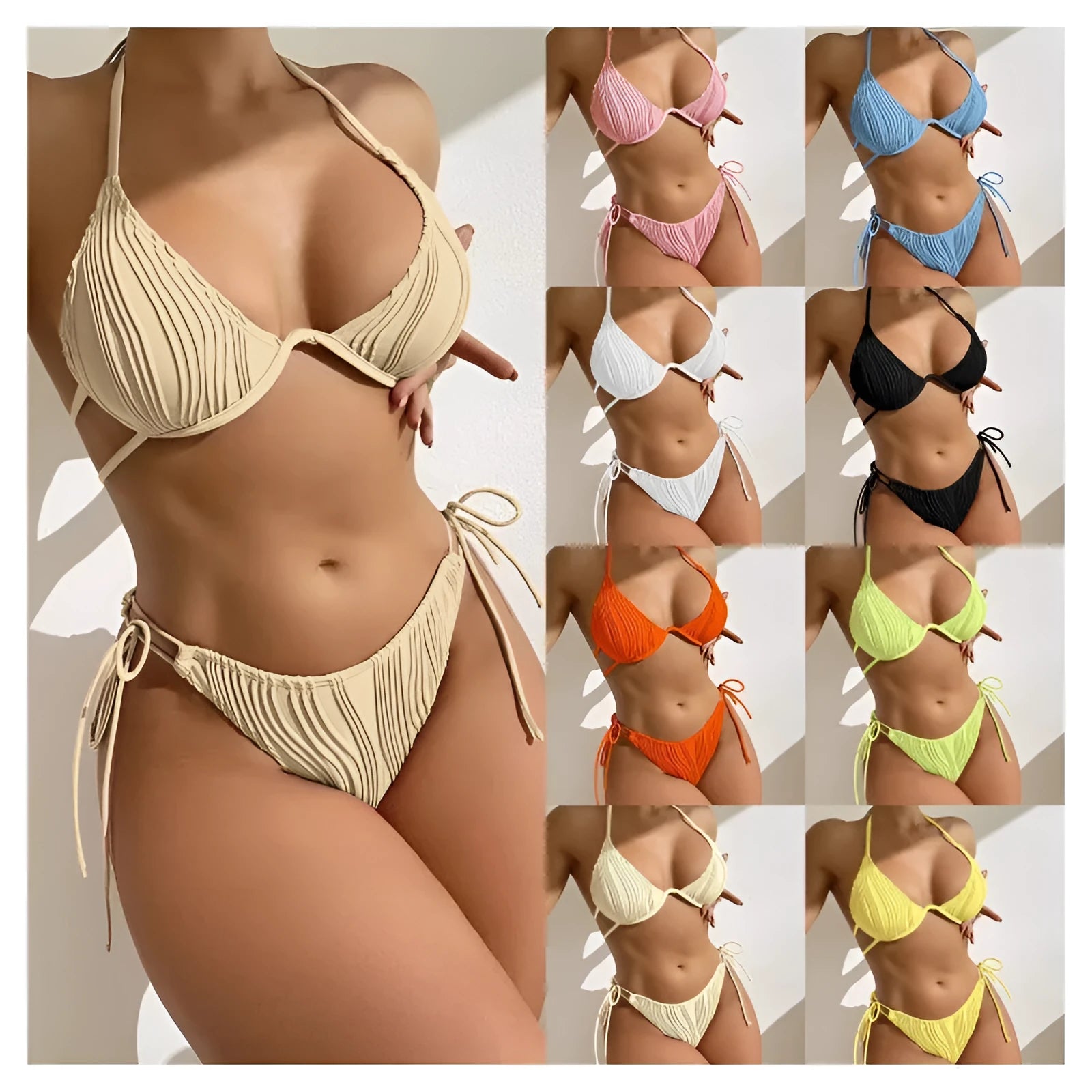Women's steel wire underwire bikini swimsuit in split design with multiple colour options