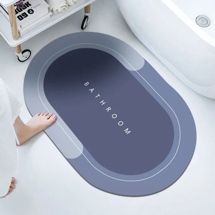 Quick-drying bathroom floor mat with natural rubber backing in Baikal blue colour