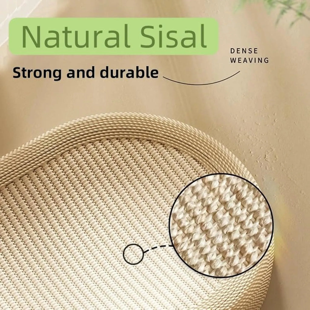 Large natural sisal cat scratching board with a cosy lounge platform on top.