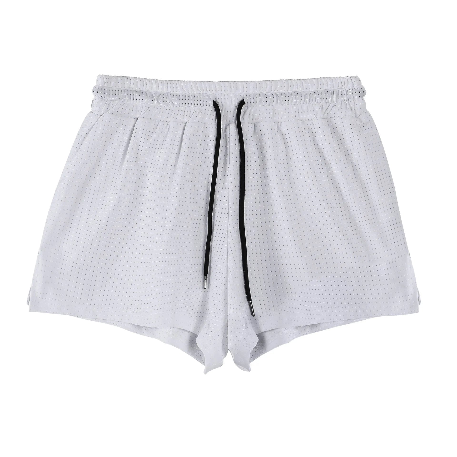 Men's black quick-drying nylon summer shorts on a mid-waist fit model.