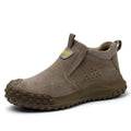 Mid-calf welding safety shoes with steel toe in gray colour, showing suede leather steel cloth upper construction