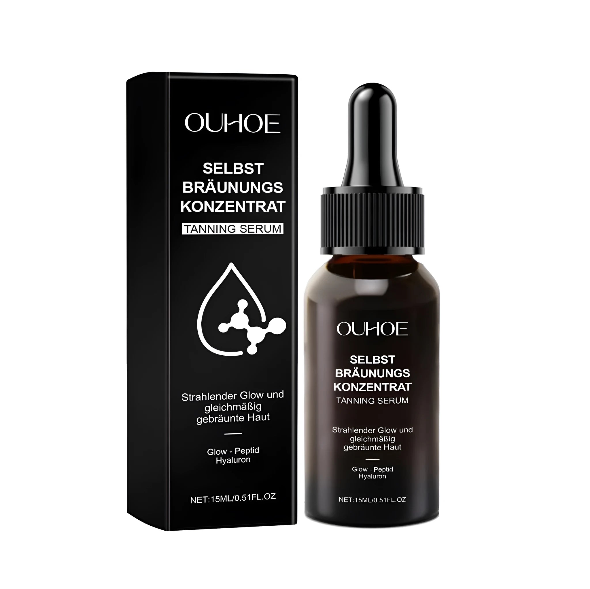 15 ml bottle of Meihei Liquor caramel-coloured tanning liquid with skincare ingredients.