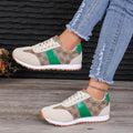 Women's oversized casual shoes with flower lace-up design in khaki colour showing cross strap detail