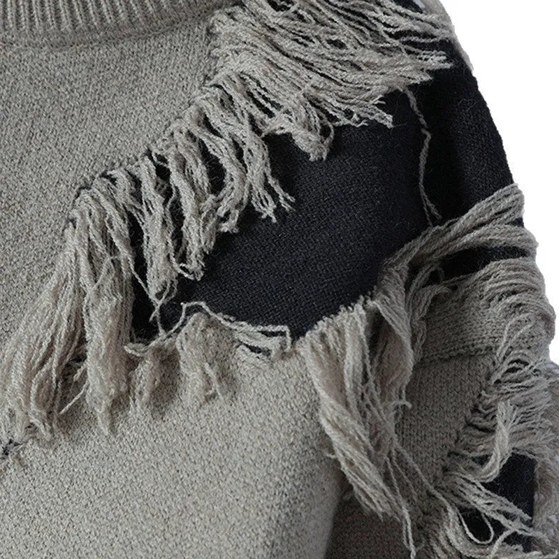 Fashion casual round neck loose men's sweater in black polyester knit, front view