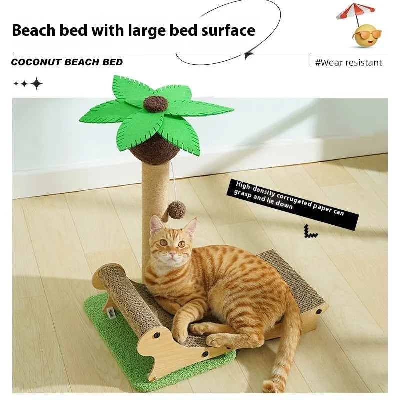 Wooden beach chair design cat climbing frame with hemp mat covering serving as multifunctional pet bed and scratch board