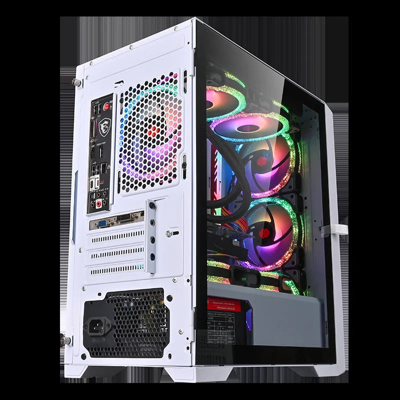 Wide body tempered glass computer case in black, vertical ITX chassis with USB 3.0 front panel
