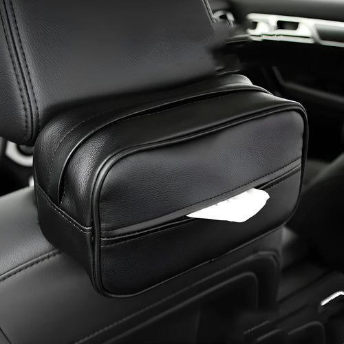 Black PU leather car hanging storage box with paper bag organiser for vehicle interior storage