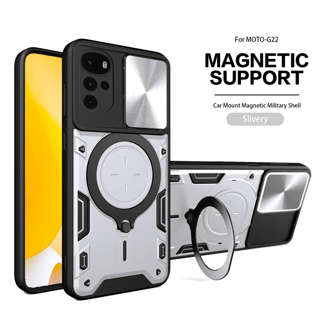 Motorola bracket sliding window phone case in black with magnetic suction and anti-fall TPU PC back cover