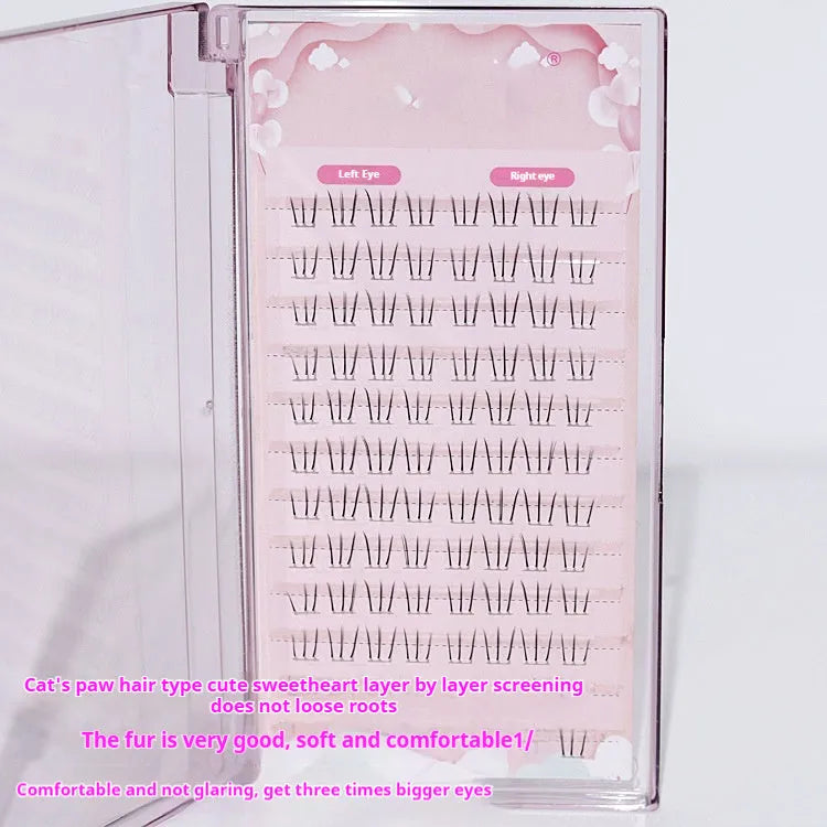 12-row segmented false eyelashes with sheer root and mixed 4-5-6mm lengths on a white background.