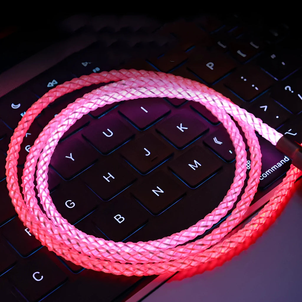 RGB super fast streamer charging data cable 1m length with Apple and Type-C connectors