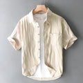Men's pure cotton summer shirt in apricot colour with short sleeves and loose fit