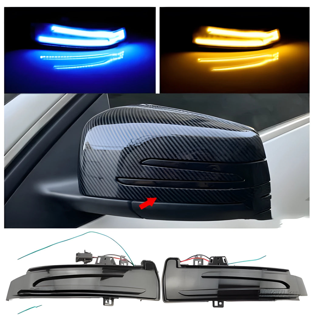 Pair of LED turn signal lights for car rearview mirror in yellow and blue double light, ABS material