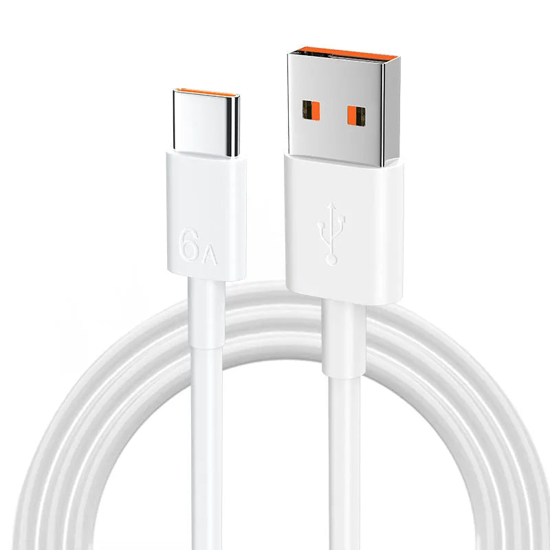White PVC 6A super fast charge data cable for TYPE-C Micro USB Lightning connectors