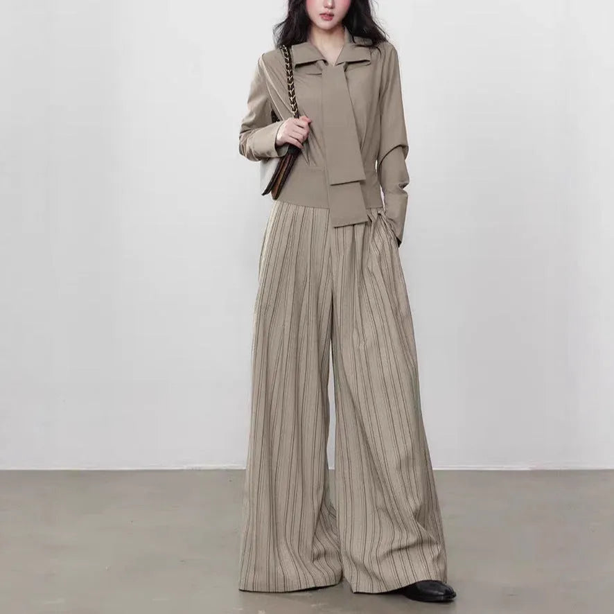 Solid colour lace-up long-sleeved polyester shirt for women regular fit commute style shirt colour
