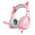 Pink G800 headworn wired earphones with braided cable and 3.5mm L-shaped plug