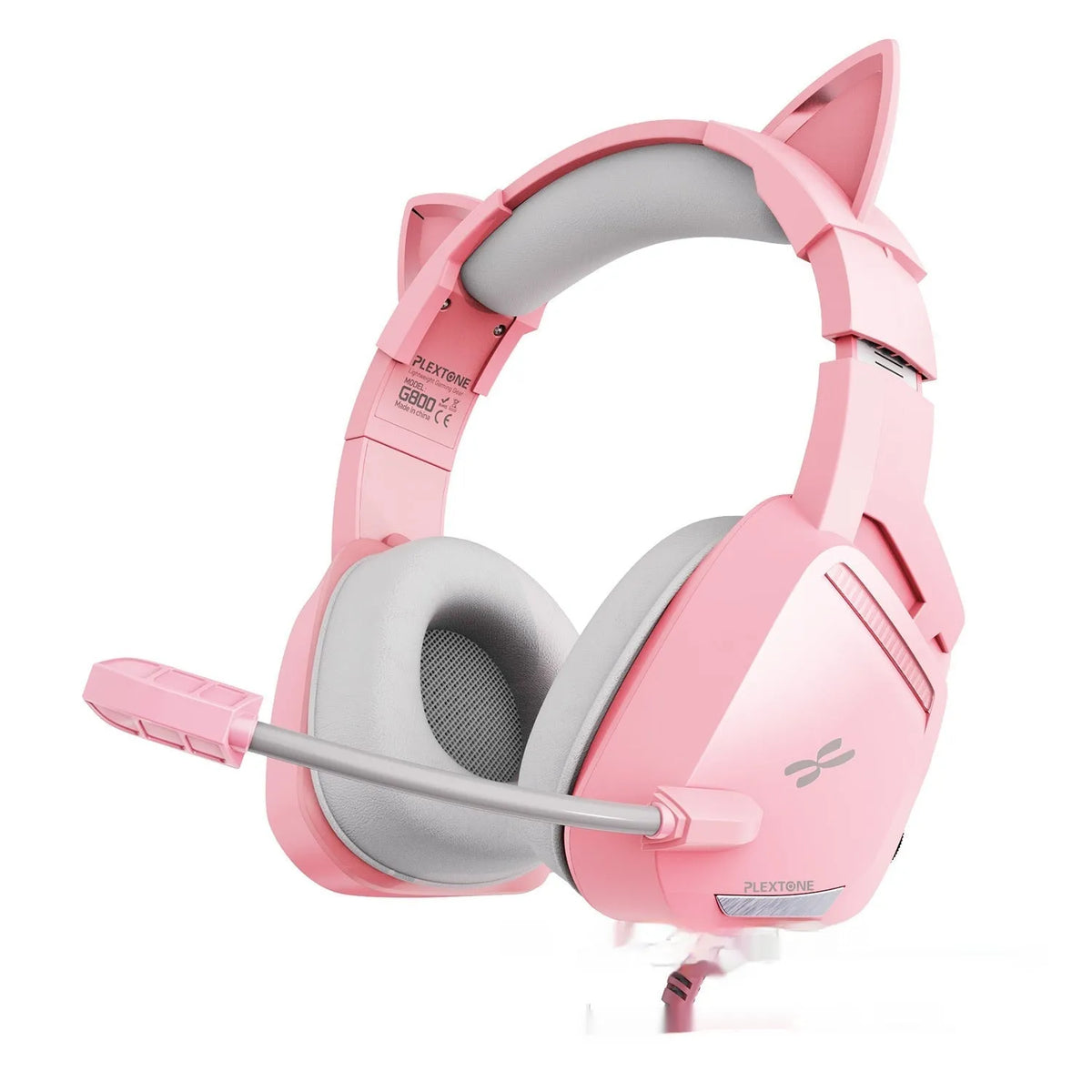 Pink G800 headworn wired earphones with braided cable and 3.5mm L-shaped plug