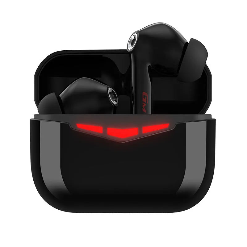 True wireless gaming Bluetooth earbuds in ABS, black colour, with charging box and earmuffs