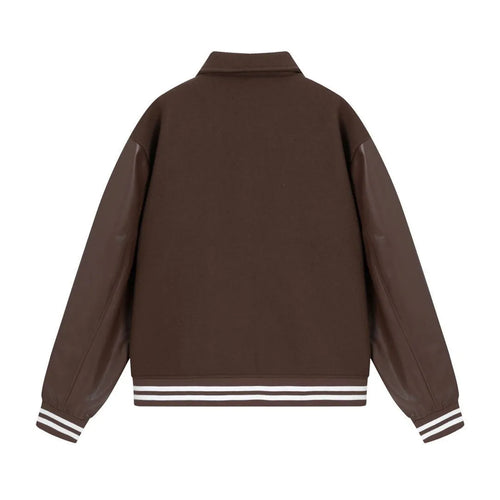 Apricot and brown embroidered bone pattern wool jacket for autumn and winter.