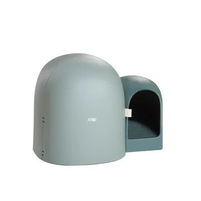 Fully enclosed oversized cat litter box in ABS plastic measuring 67.7cm long, shown in Aurora White colour.