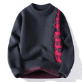 Men's loose fit knitted pullover jumper with ribbed hemline in rabbit fur blend fabric