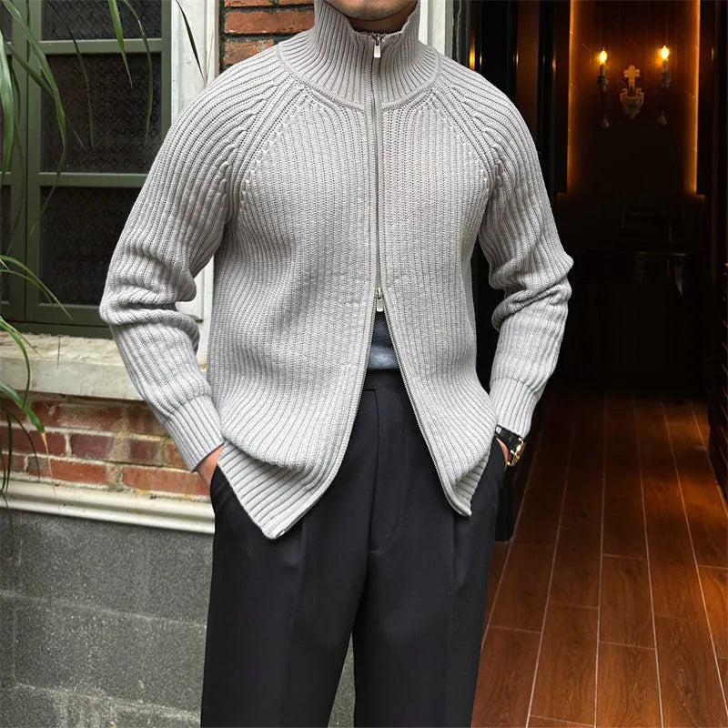 Men's Stand-up Collar Cardigan Retro Slim Fit Cotton Blend Jacket with Rotator Cuff Sleeves in Black Brown Grey Khaki Sizes M to 3XL for Casual Layering and Everyday Wear