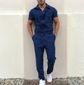 Men's cotton loose one-piece suit in black with top and shorts, front view, for performing arts
