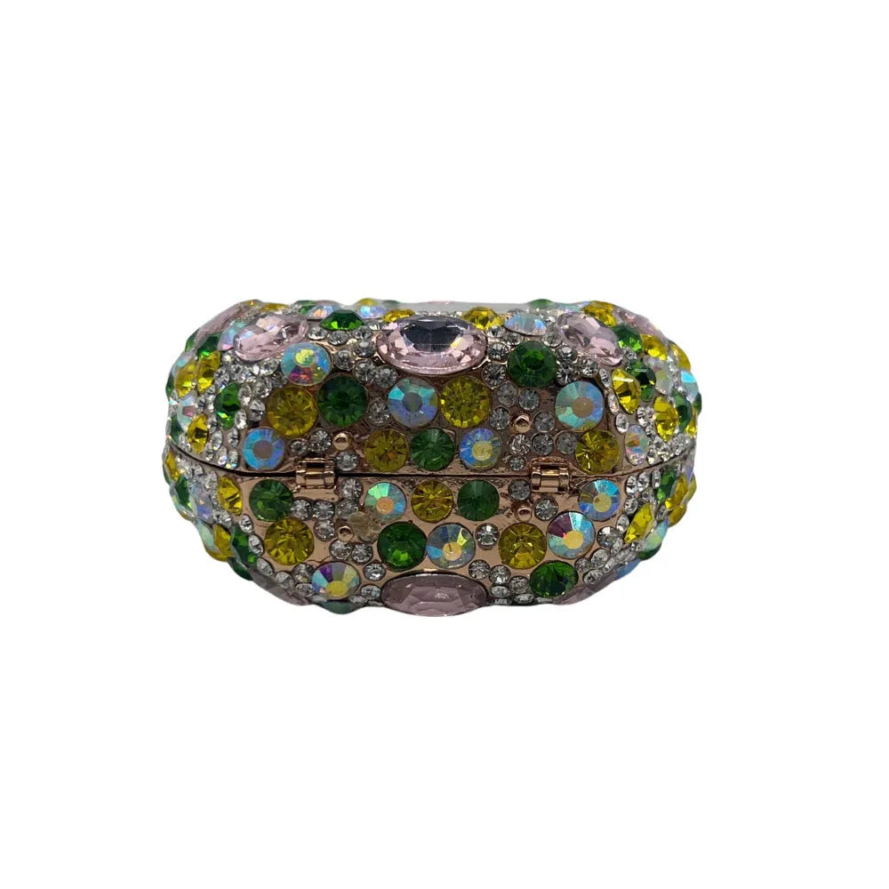Women's alloy clutch bag with hard-shell construction in metallic finish