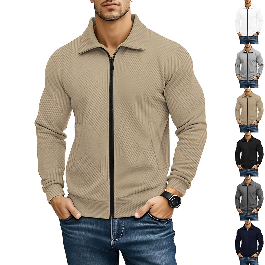 Men's British style casual jacket with turn-down collar in solid colour cotton blend fabric