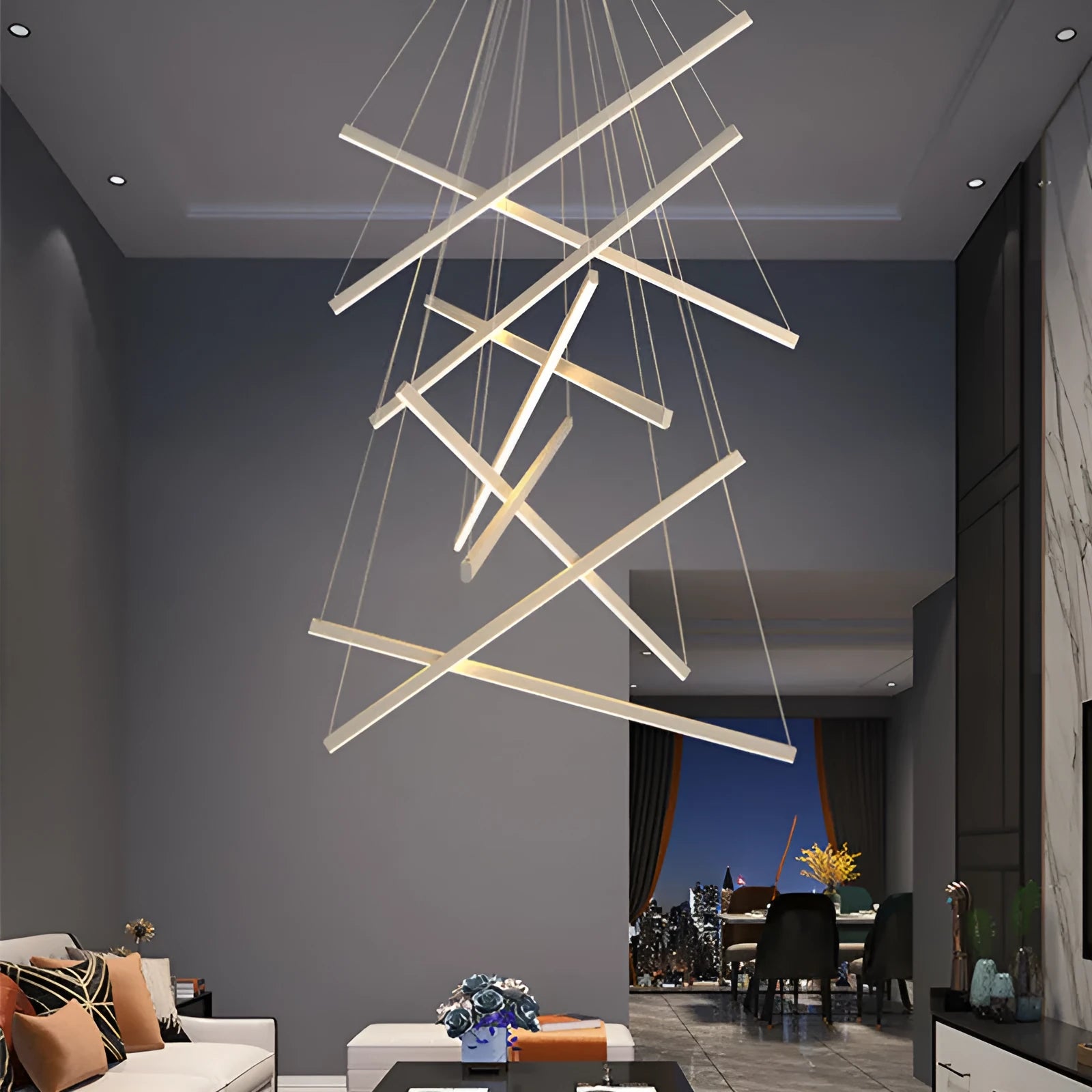 Black glass chandelier with iron frame and LED lights, remote controlled, for modern small apartment