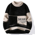 Semi-high neck thickened rabbit hair blend sweater in khaki, slim fit pullover for teenagers