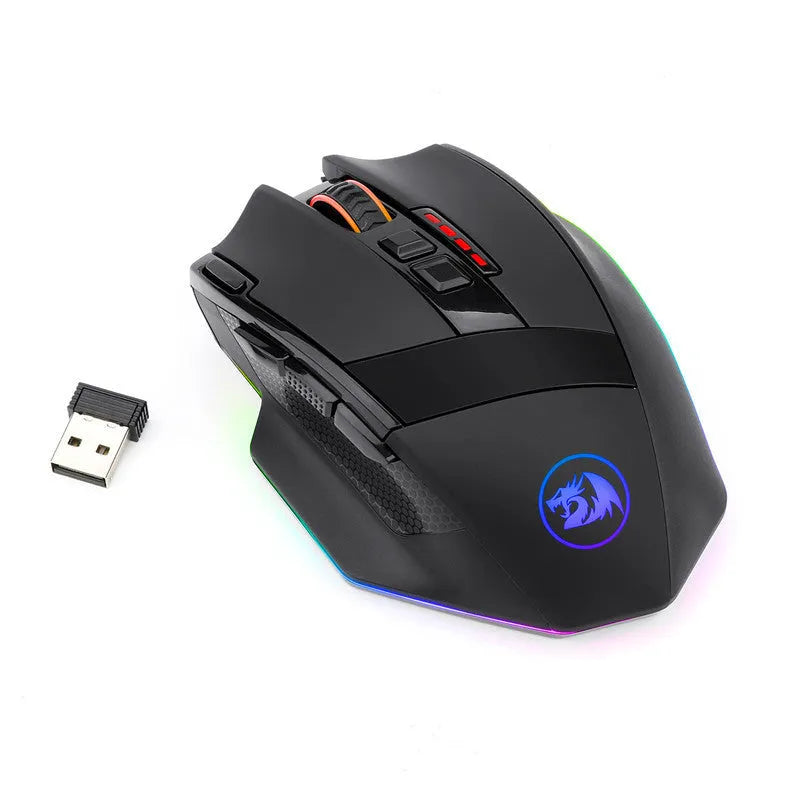Black Redragon M801P dual mode gaming mouse with nine buttons and ergonomic design