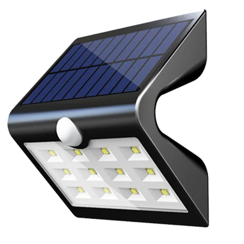 Compact white solar-powered outdoor wall light with motion sensor and LED panel.
