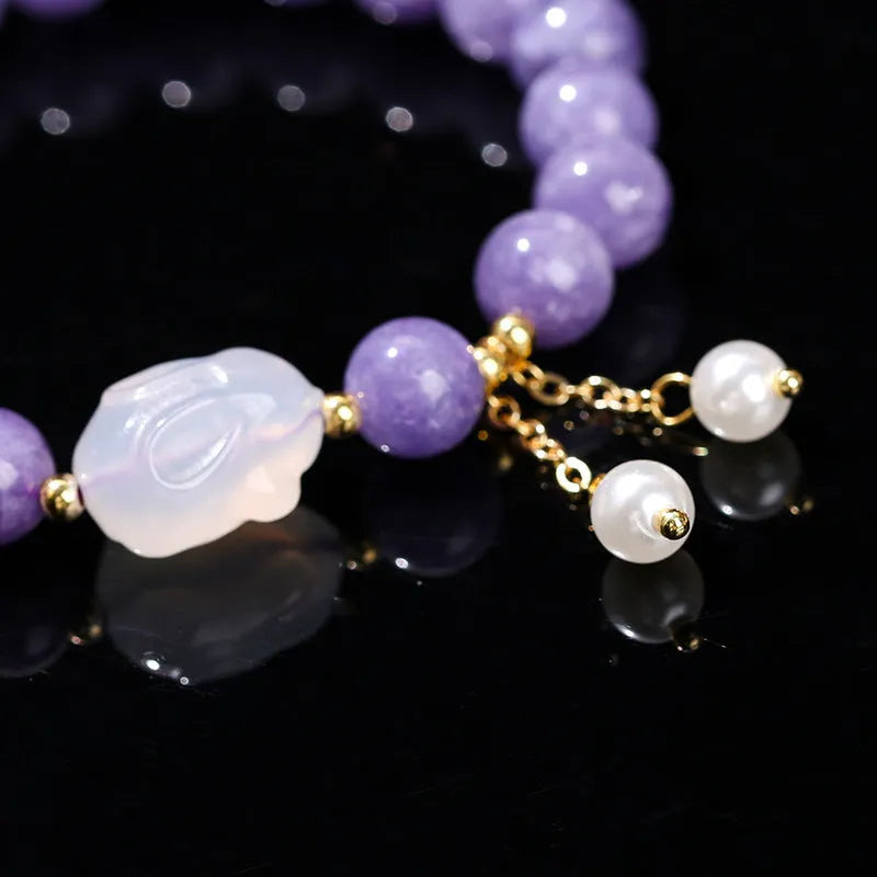 Purple aquamarine agate rabbit bracelet with geometric beads for women's jewellery