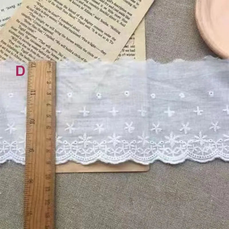 Cotton embroidered lace fabric trim with floral cutout pattern for clothing decoration