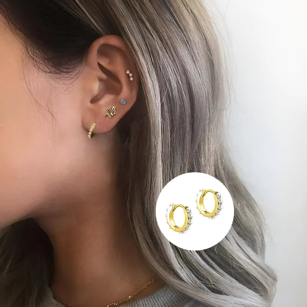 925 sterling silver round imitation pearl ear clip with 18K electroplating gold finish geometric design for women