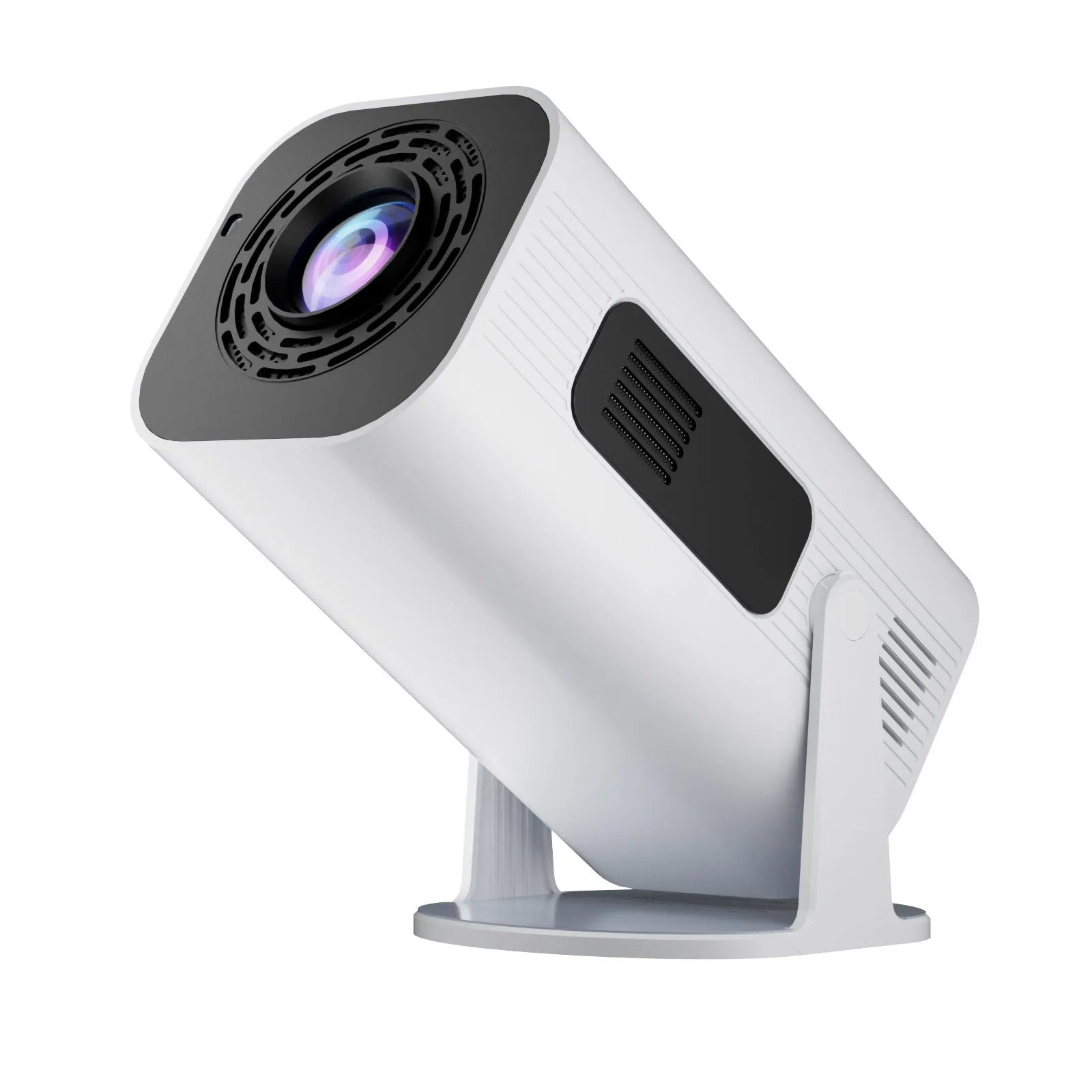 P330 portable mini projector in black or white colour with remote control on a table.