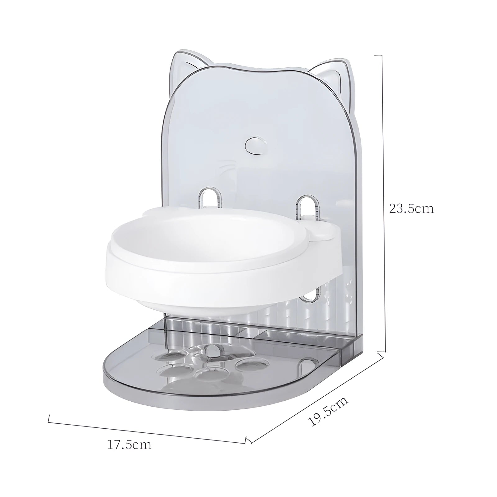 Grey cat ear shaped pet feeding bowl in removable hanging cage