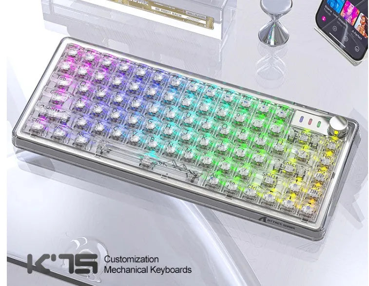 Attack Shark K75 RGB wireless mechanical keyboard with transparent case and RGB lighting